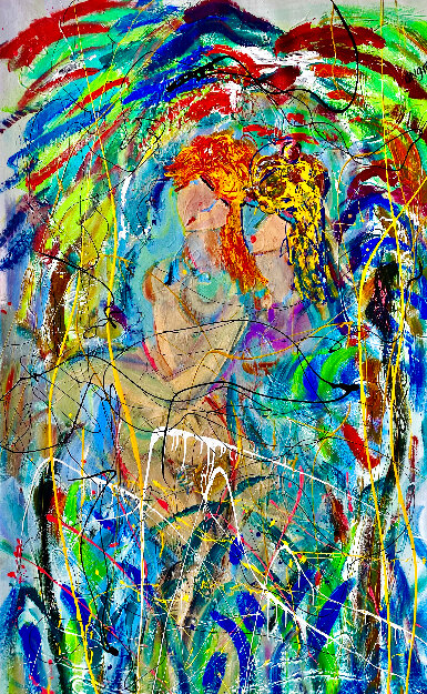 Night Swimmers 2014 60x42 - Huge - Hawaii Original Painting - Giora Angres