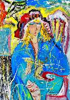Lady in Blue Dress 1998 46x32 Huge Original Painting by Giora Angres - 0 Lady in Blue Dress 1998 46x32 Huge Original Painting by Giora Angres - 0