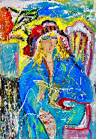 Lady in Blue Dress 1998 46x32 Huge Original Painting by Giora Angres - 1