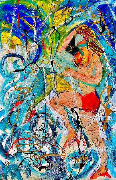 Red Speedo 2017 60x40 - Huge Original Painting by Giora Angres