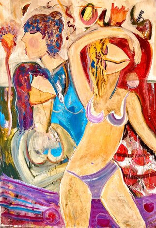 Three in Love 2017 60x46 - Huge Original Painting - Giora Angres