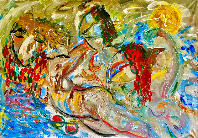 Artistic Swimmers 2022 46x60 Huge Original Painting by Giora Angres