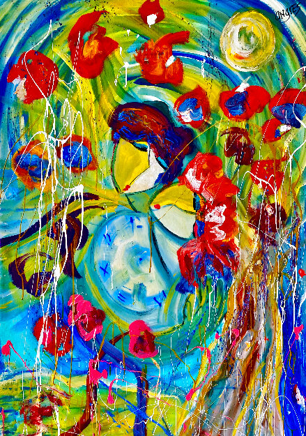 Celestial Light of Love 2017 56x44 Huge Original Painting - Giora Angres