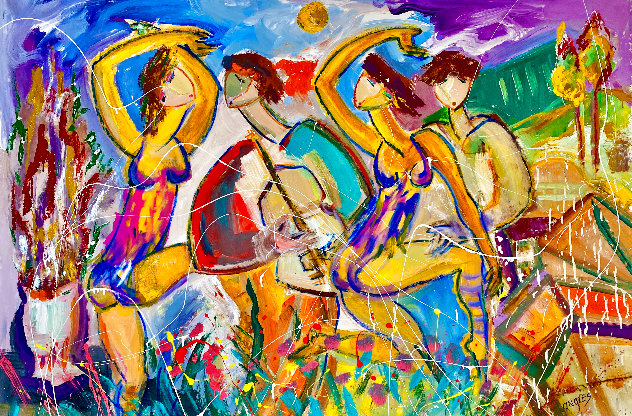 Paris Series: Beach Dance 2005 46x60 Huge -  France Original Painting by Giora Angres