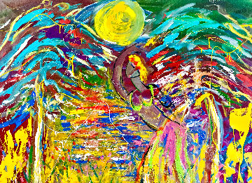 Hula Moon 2022 46x60 - Huge Original Painting - Giora Angres