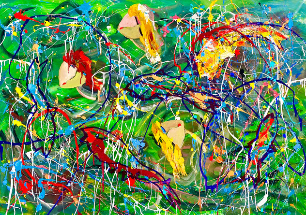 Windblown Love Triangle 2022 46x60 - Mixed Media on Canvas - Huge Original Painting by Giora Angres