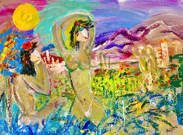 Island Love 2014 46x60 - Huge Original Painting - Giora Angres