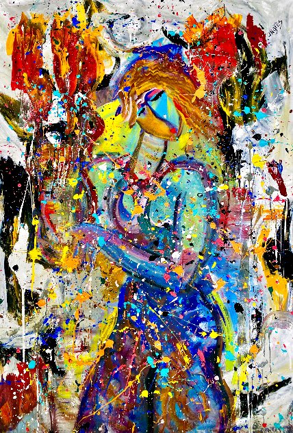 Flower Girl 2004 60x44 - Huge Original Painting by Giora Angres
