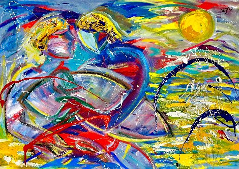 Flying Fish 2017 44x58 - Huge Original Painting - Giora Angres