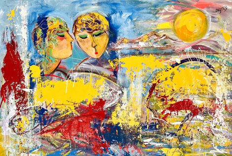 Flying Fish 2017 45x62 - Huge Original Painting - Giora Angres