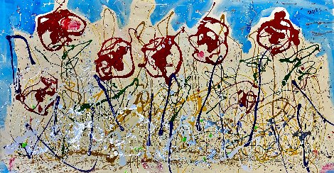 Five Roses 2022 34x59 - Huge Original Painting - Giora Angres