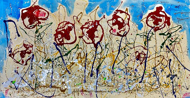 Five Roses 2022 34x59 - Huge Original Painting by Giora Angres