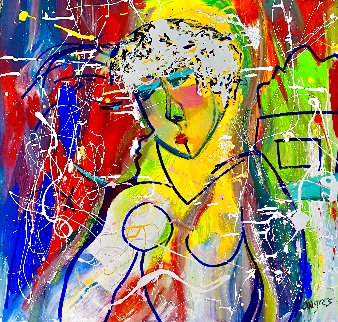 Lady in Contemplation 2022 32x34 Original Painting - Giora Angres