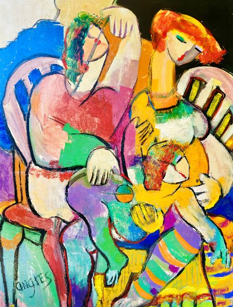 Paris Series: Mother and Child 2001 48x36 - Huge Original Painting by Giora Angres
