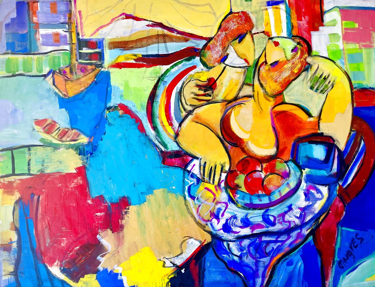 Good Morning Kiss 2014 36x48 - Huge Original Painting by Giora Angres