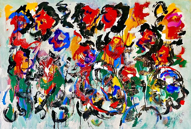 Tropical Birds 2017 60x44 - Huge Original Painting by Giora Angres
