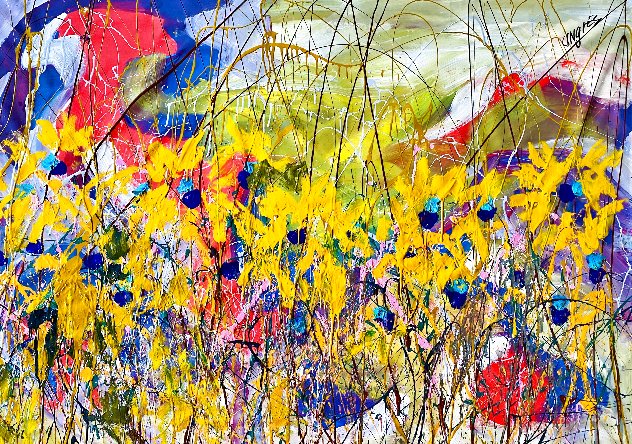 Sunflower Valley 2021 46x60 - Huge Original Painting by Giora Angres