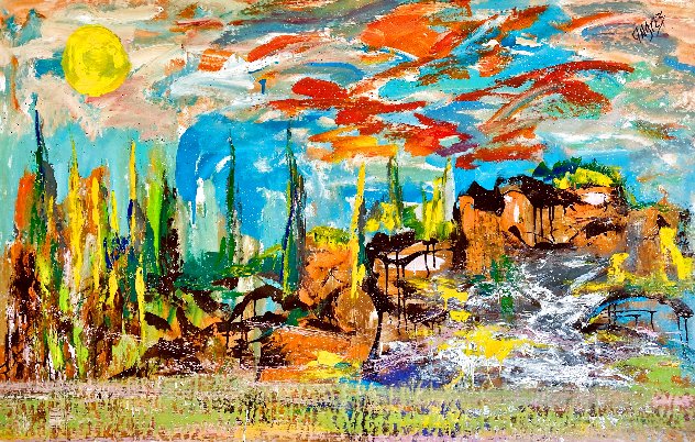 Desert Landscape 40x60 - Huge - Palm Springs, California Original Painting by Giora Angres