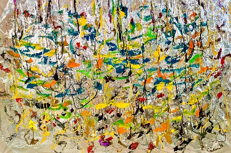 Multicolored Bids in Flight 2018 44x60 - Huge Original Painting - Giora Angres