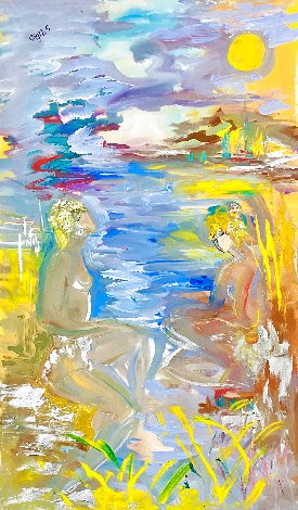 Wishing Pool  2016 62x38 - Huge Original Painting - Giora Angres