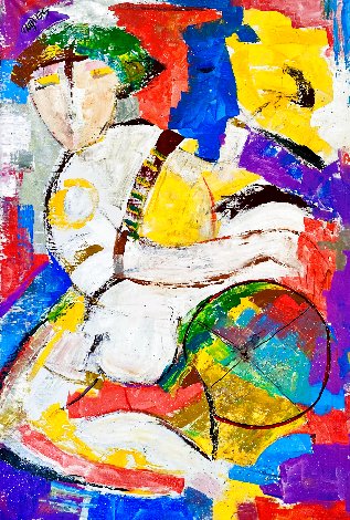 Mother and Child Series: Boy Playing 1998 62x44 - Huge Original Painting - Giora Angres