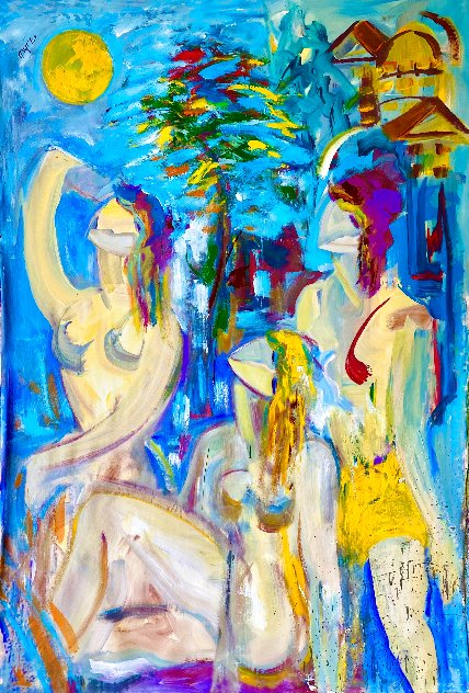 Beach Series: Moon Bathers 62x46 - Huge Original Painting by Giora Angres
