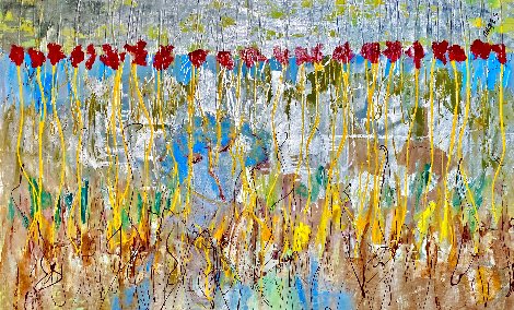Poppies For a Blue Lady Original Painting - Giora Angres