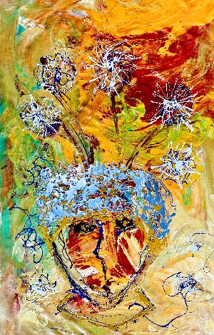 Lady in Blue 2023 58x40 - Huge Original Painting - Giora Angres