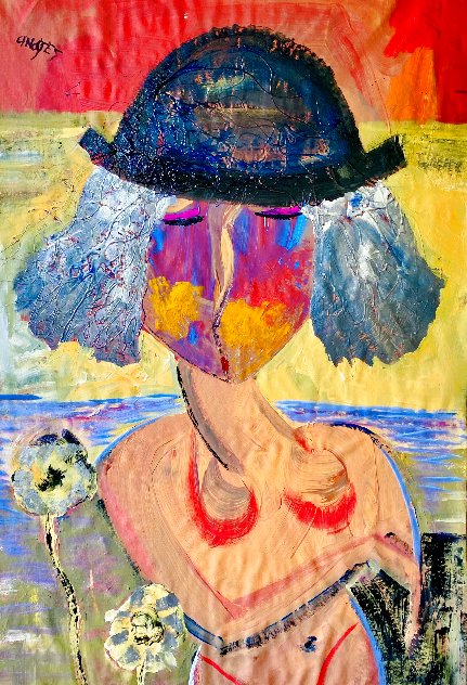 Girl by the Sea 1998 42x58 - Huge Original Painting by Giora Angres