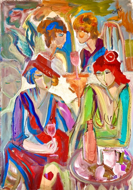 Paris Series: I Prefer Wine 2008 62x45 - Huge - France Original Painting by Giora Angres