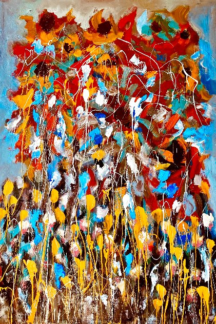Fire Bouquet 2021 62x44 - Huge Original Painting by Giora Angres