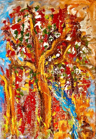 Fire Tree 2023 44x62 - Huge Original Painting - Giora Angres