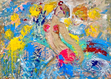 Swimmers 2023 45x62 - Huge Original Painting - Giora Angres