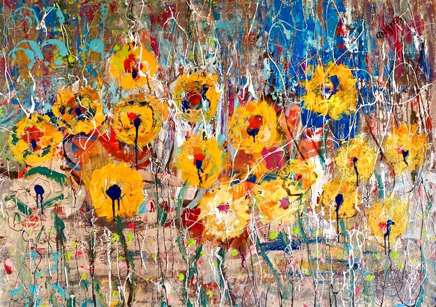 In the Garden 2023 45x62 - Huge Original Painting - Giora Angres
