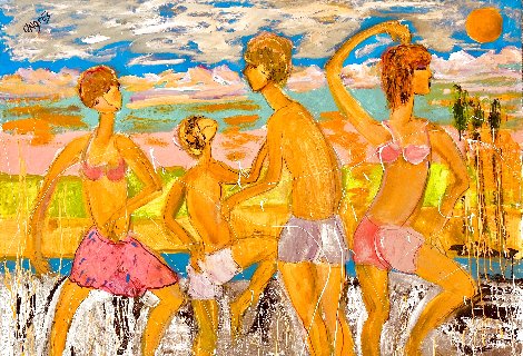 Family at the Beach 2023 62x45 - Huge Painting Original Painting - Giora Angres