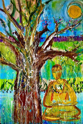 Meditation Tree 2024 62x46 - Huge Original Painting - Giora Angres