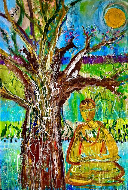 Meditation Tree 2024 62x46 - Huge Original Painting by Giora Angres