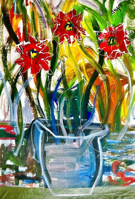 Holiday Vase 2024 62x46 - Huge Original Painting by Giora Angres