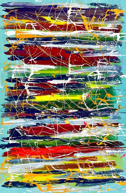 Night Garden 2015 48x31 Mixed Media on Canvas - Huge by Giora Angres