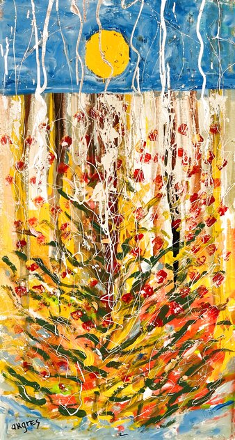 Power of the Sun 2019 - 46x25 Mixed Media on Canvas - Huge Original Painting by Giora Angres