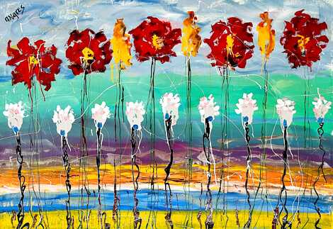 Babyface Flowers Original Painting - Giora Angres
