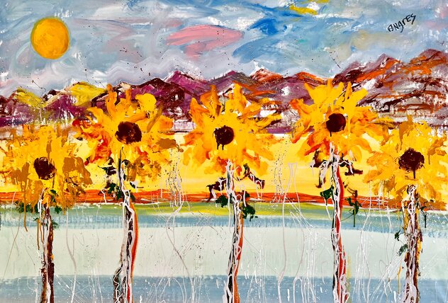 California Sun Flowers 2022 46x62 - Mixed Media on Canvas - Huge Original Painting by Giora Angres