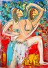 Pool Party with Dog 2005 62x46 - Mixed Media on Canvas - Huge Original Painting by Giora Angres - 1 Pool Party with Dog 2005 62x46 - Mixed Media on Canvas - Huge Original Painting by Giora Angres - 1
