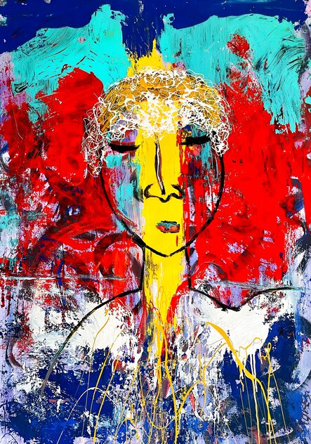Zen Monk 2018 62x45 - Mixed Media on Canvas - Huge by Giora Angres