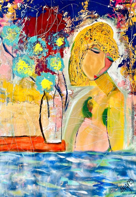 Waiting For My Baby 62x45 2014 Huge Mixed Media on Canvas by Giora Angres