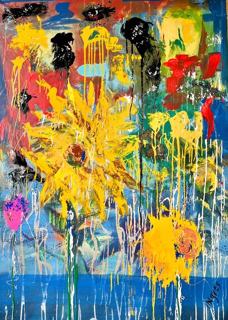 Sunflower Reflection 2025 62x45 - Oil and Acrylic on Canvas - Huge by Giora Angres