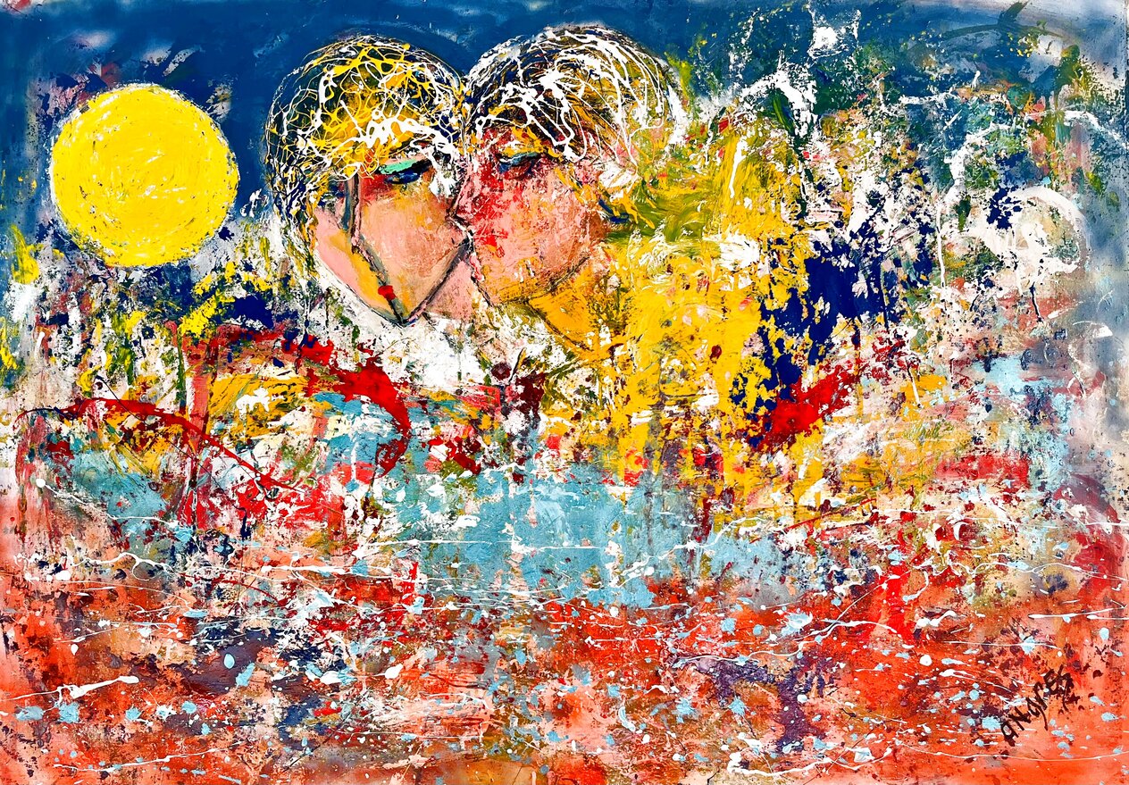 Cosmic Kiss 2026 Acrylic and Oil on Canvas 62x44 by Giora Angres - For ...