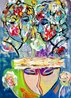 Man with Mask 2025 62x45 - Oil and Acrylic on Canvas - Huge - Mardi Gras - New Orleans, LA Original Painting by Giora Angres - 0
