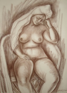 Odalisca Pastel 1979 36x28 Original Painting - Raul Anguiano Odalisca Pastel 1979 36x28 Original Painting - Raul Anguiano