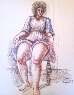 Muchacha En Azul 1985 26x20 Works on Paper (not prints) - Raul Anguiano Muchacha En Azul 1985 26x20 Works on Paper (not prints) - Raul Anguiano